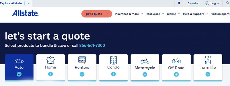Top 10 Car Insurance Companies in Ontario – Allstate Insurance website with options to get a quote for auto, home, and other types of insurance.