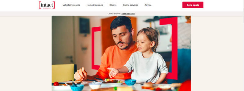 Top 10 Car Insurance Companies in Ontario – Intact Insurance advertisement showing a father and child at a dining table, reflecting a caring and family-oriented service.