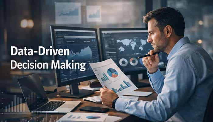 Data-Driven Decision Making - Finsurance Biz - Finsurancebiz PedroVazPaulo Operations Consulting using data-driven decision-making techniques. The image showcases a business professional analyzing complex data and visual analytics on multiple monitors, highlighting how data insights drive strategic business decisions for optimized performance.