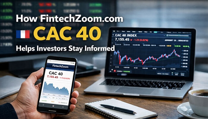 How FintechZoom.com CAC 40 Helps Investors Stay Informed - Finsurance Biz - Finsurancebiz Fintechzoom.com CAC 40 stock market data on smartphone and laptop, providing real-time insights for investors.
