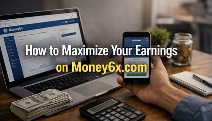 How to Maximize Your Earnings on Money6x - Finsurance Biz - Finsurancebiz Money6x.com Make Money Online - Maximize earnings with Money6x.com, featuring a smartphone and laptop showing financial data.