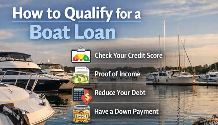 How to Qualify for a Boat Loan - My Legal Opinion - Finsurancebiz How to Finance a Catamaran image explaining how to qualify for a boat loan with credit score, income, debt, and down payment tips