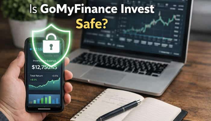 Is gomyfinance invest Safe - My Legal Opinion - Finsurancebiz is gomyfinance invest safe concept showing mobile investment app with security shield icon, financial charts, and account protection features