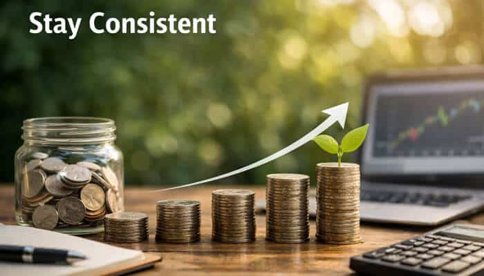 Stay Consistent - Finsurance Biz - Finsurancebiz Investment Guide Dismoneyfied: The importance of consistency in building wealth. This guide emphasizes steady, regular investments to achieve long-term growth, highlighting strategies to grow your portfolio through disciplined investing in stocks, real estate, and other assets.