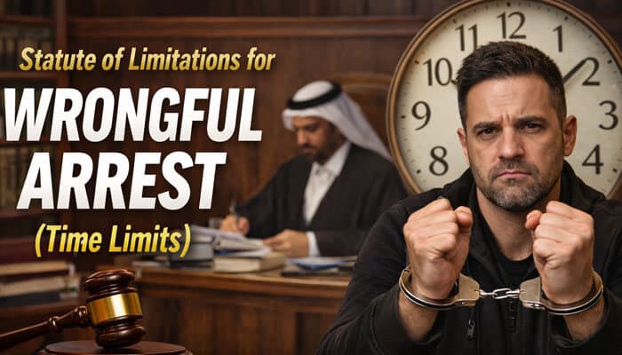 Can You Sue for Wrongful Arrest? Complete Legal Guide (2026) - finsurancebiz - Finsurancebiz Man in handcuffs in courtroom with lawyer and clock, Statute of Limitations for Wrongful Arrest (Time Limits) legal concept and lawsuit rights