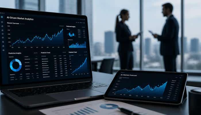 AI-Driven Analytics Machine Forecasting - Finsurance Biz - Finsurancebiz AI-driven market analytics and machine forecasting are crucial for understanding the dynamic trends in stock markets, as exemplified in the FTAsiaStock Market Trends from FintechAsia. This image showcases a detailed dashboard with predictive insights and market forecasts, demonstrating how artificial intelligence tools are applied to analyze stock market performance and predict future trends. These AI-driven solutions help investors make informed decisions by providing a comprehensive overview of market movements and forecasting potential outcomes, which are integral to staying competitive in the financial markets of 2026.