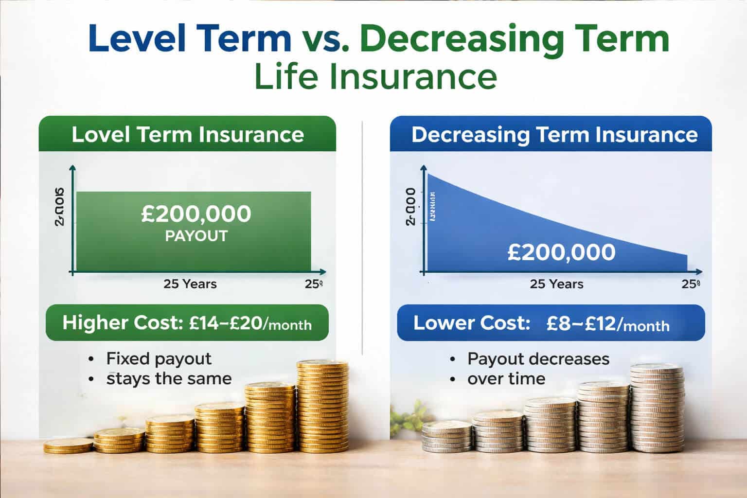 Level Term or Decreasing Life Insurance Explained Which One Saves You More Money - finsurancebiz - Finsurancebiz Level term or decreasing life insurance comparison chart showing fixed payout vs decreasing payout with cost differences and long-term coverage impact