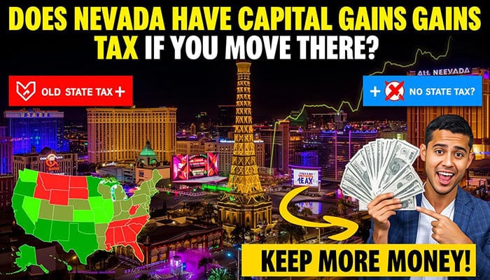 Does Nevada Have Capital Gains Tax? - finsurancebiz - Finsurancebiz Does Nevada have capital gains tax if you move there infographic showing no state tax benefits and federal tax comparison for investors