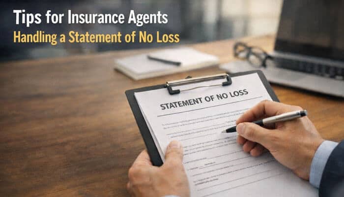 Tips for Insurance Agents Handling a Statement of No Loss - Finsurance Biz - Finsurancebiz Insurance agent completing a Statement of No Loss form on clipboard, demonstrating best practices in policy reinstatement, risk verification, and accurate documentation to prevent fraud and claim disputes
