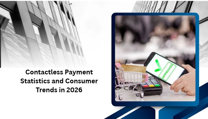 Contactless Payment for Businesses – How It Works and What It Costs - finsurancebiz - Finsurancebiz Contactless payment statistics and consumer trends in 2026, showing a customer using a smartphone for a contactless transaction at a retail checkout.