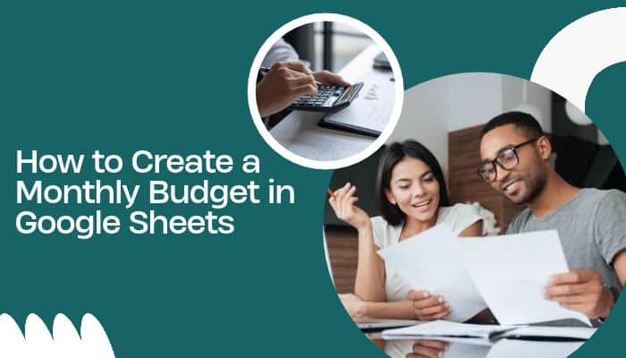 GoMyFinance.com Create Budget: Step-by-Step Guide - finsurancebiz - Finsurancebiz GoMyFinance.com create budget guide showing a couple reviewing monthly expenses, financial documents, and calculations for a Google Sheets budget.
