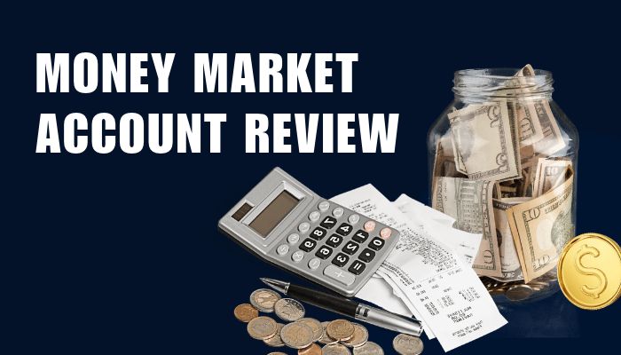 Ally Bank Review: Savings Accounts, CD Rates & Fees - finsurancebiz - Finsurancebiz Ally Bank money market account review image featuring a cash-filled jar, calculator, receipts, and coins.